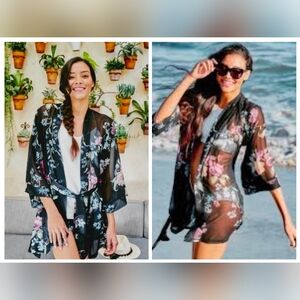 Helena Quinn Floral Belted Sheer Kimono Cover-Up